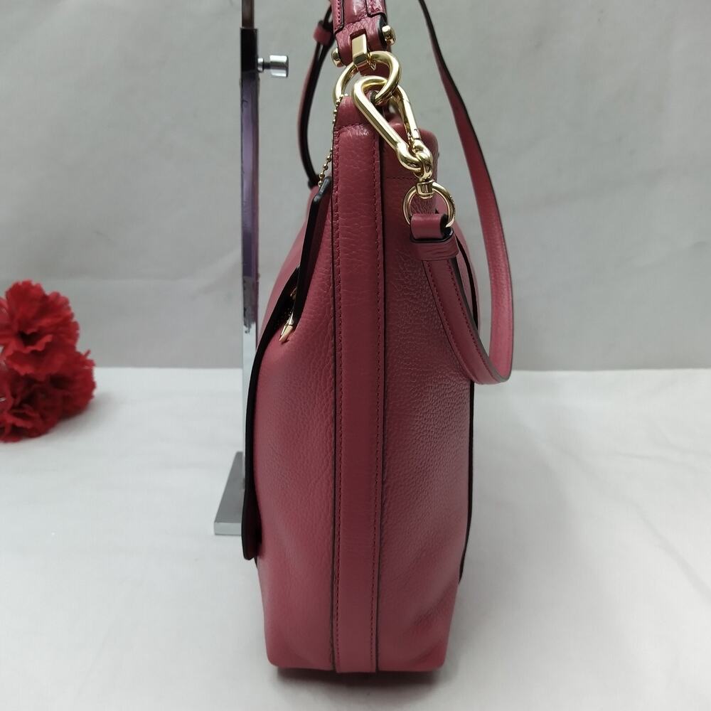 Coach Pink Pebbled Leather Zipper Closure Hobo Crossbody Shoulder Bag - Picture 4 of 16